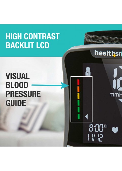 HealthSmart Digital Blood Pressure Monitor with Automatic Wrist Cuff that Displays Blood Pressure, Pulse Rate and Irregular Heartbeat, Stores up to 120 Readings for 2 Users, Black