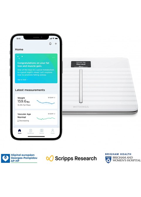 Withings Body Cardio вЂ“ Premium Wi-Fi Body Composition Smart Scale, Tracks Heart Health, Vascular Age, BMI, Fat, Muscle &amp; Bone Mass, Water %, Digital Bathroom Scale with App Sync via Bluetooth or Wi-Fi