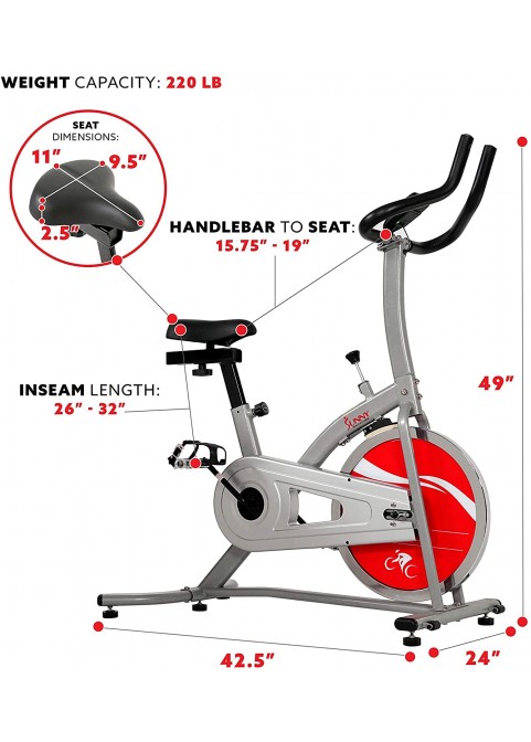 Sunny Health &amp; Fitness Indoor Cycle Exercise Bike with Heavy Chrome 49 LB / 22 LB Flywheel