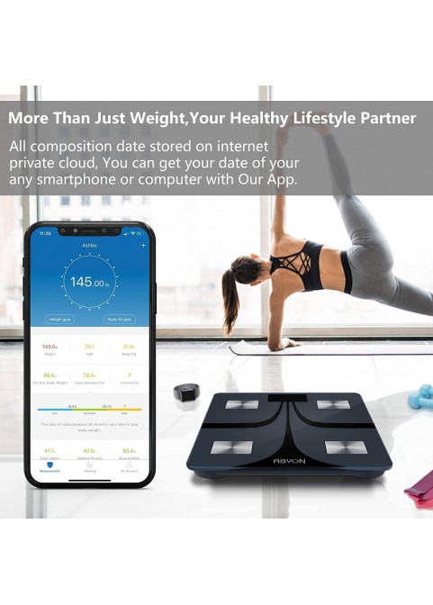 ABYON Bluetooth Smart Bathroom Scales for Body Weight Digital Body Fat Scale,Auto Monitor Body Weight,Fat,BMI,Water, BMR, Muscle Mass with Smartphone APP,Fitness Health Scale