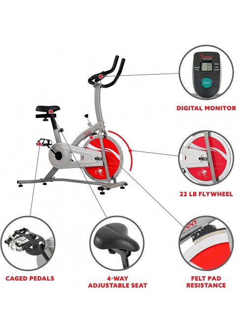 Sunny Health &amp; Fitness Indoor Cycle Exercise Bike with Heavy Chrome 49 LB / 22 LB Flywheel